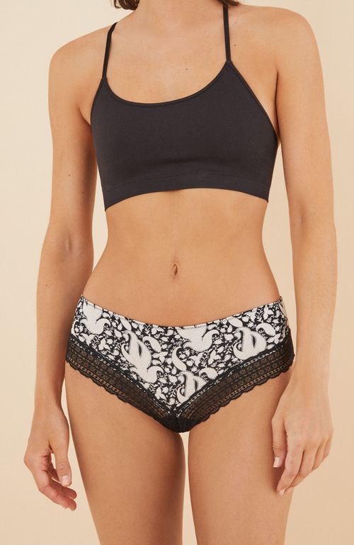 Calzón Brasileño Ancho Encaje Negro Women'Secret Second Round