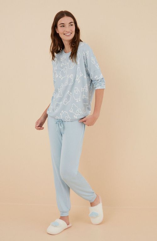 Pijama Largo Ovejas Punto Cálido Azul Women'Secret Cozy Clouds