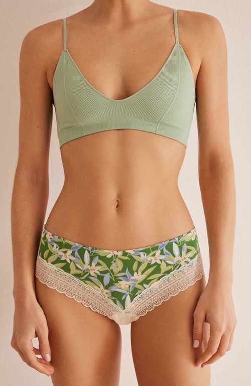 Calzón Ancho Brasileño Encaje Floral Verde Women'Secret Third Round