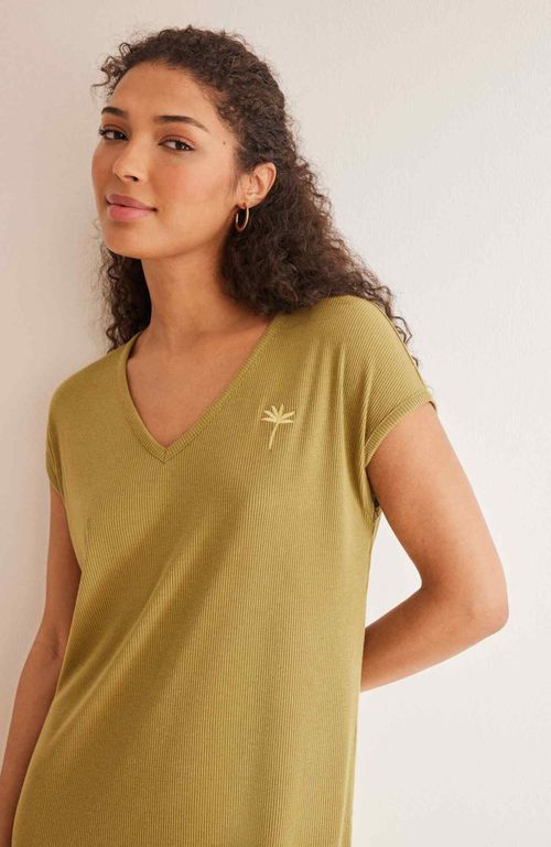 Camisa De Dormir Largo Rib Café Claro Women'Secret Weekly Sunshine