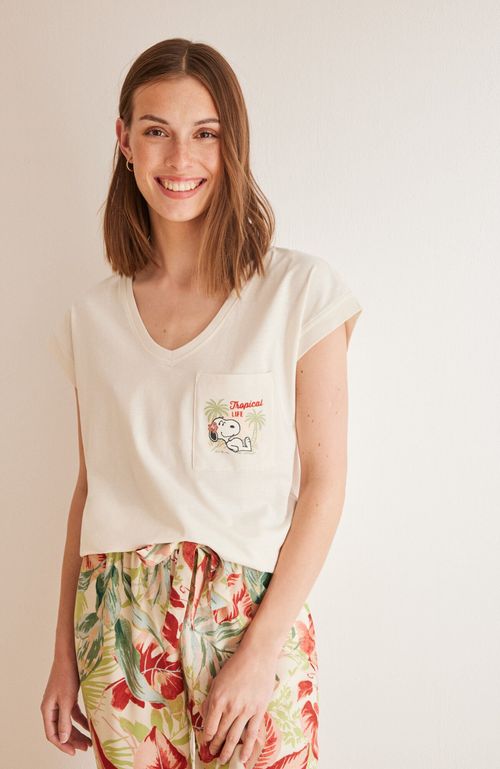 Polera 100% Algodón Manga Corta Snoopy Amarillo Women'Secret