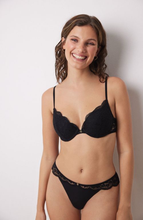 Colaless Microfibra Y Encaje Negro Negro Women'Secret