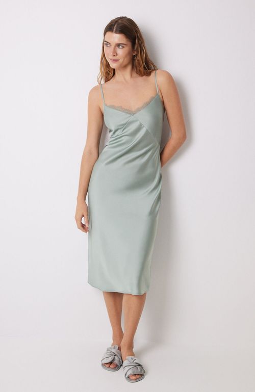 Camisón Midi Satén Y Encaje Verde Verde Women'Secret