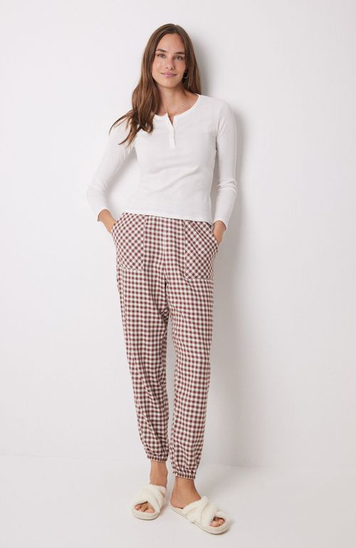 Pantalón Largo Skinny Estampado Vichy Café Women'Secret
