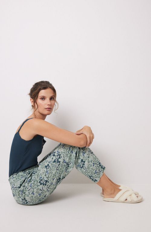 Pantalón Carrot Viscosa Print Flores Verde Women'Secret