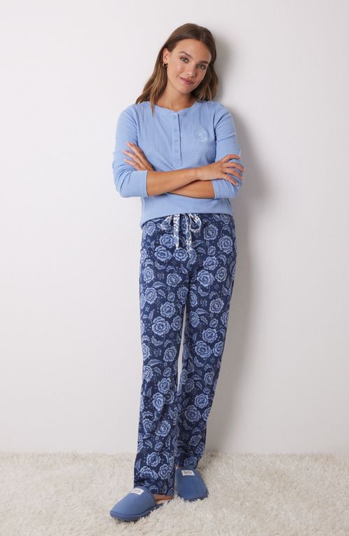Pantalón Pijama Largo Flores Azul Women'Secret
