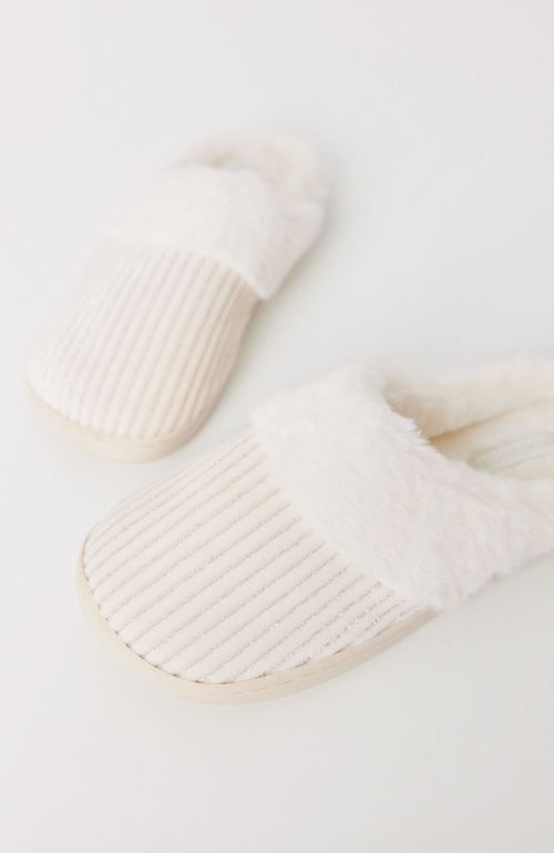 Pantuflas Pelo Blanco Lurex Beige Women'Secret