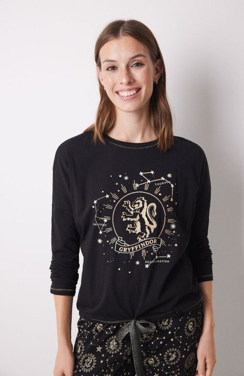 Pijama Largo 100% Algodón Gryffindor Negro Women'Secret