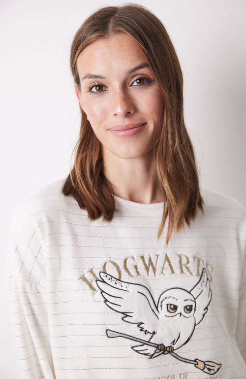 Pijama Largo Terciopelo Marfil Hogwarts Beige Women'Secret