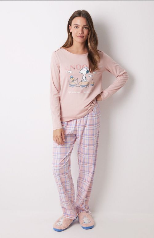 Pijama Largo 100% Algodón Rosa Snoopy Rosado Women'Secret