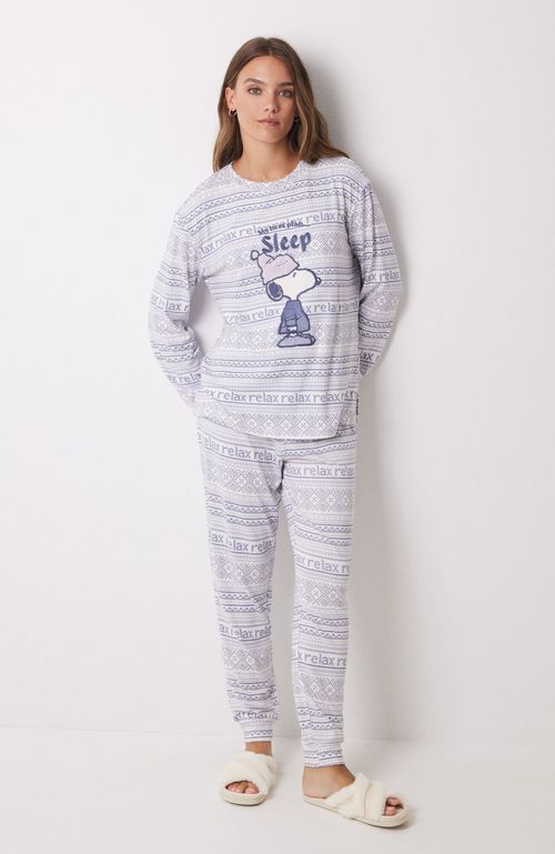 Pijama Largo Súper Soft Snoopy Blanco Women'Secret