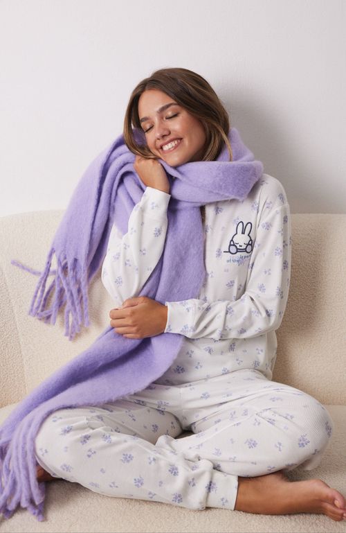 Pijama Largo Waffle Flores Miffy Blanco Women'Secret