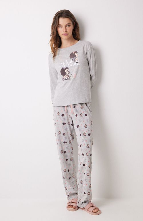 Pijama Largo 100% Algodón Mafalda Gris Gris Women'Secret