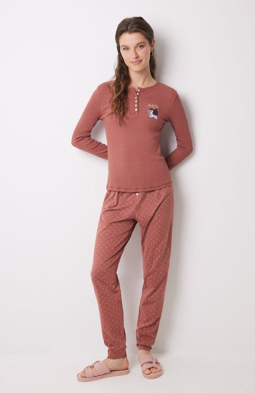 Pijama Largo Algodón Mafalda Marrón Café Claro Women'Secret