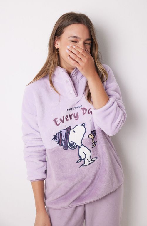 Pijama Largo Polar Snoopy Rosado Women'Secret