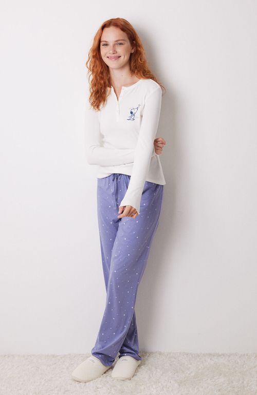 Pijama Largo Algodón Snoopy Beige Women'Secret