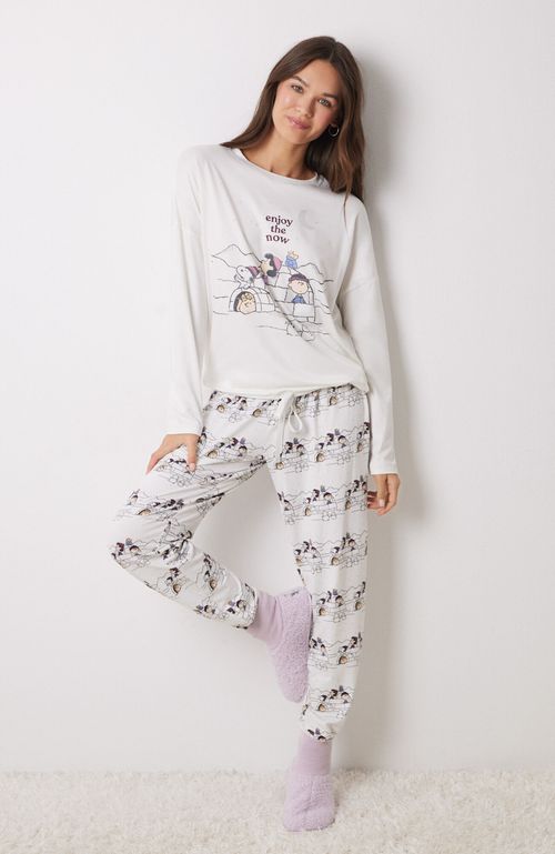Pijama Largo Punto Snoopy Beige Women'Secret