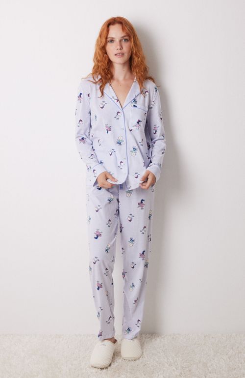 Pijama Camisero Largo 100% Algodón Rayas Azul Women'Secret