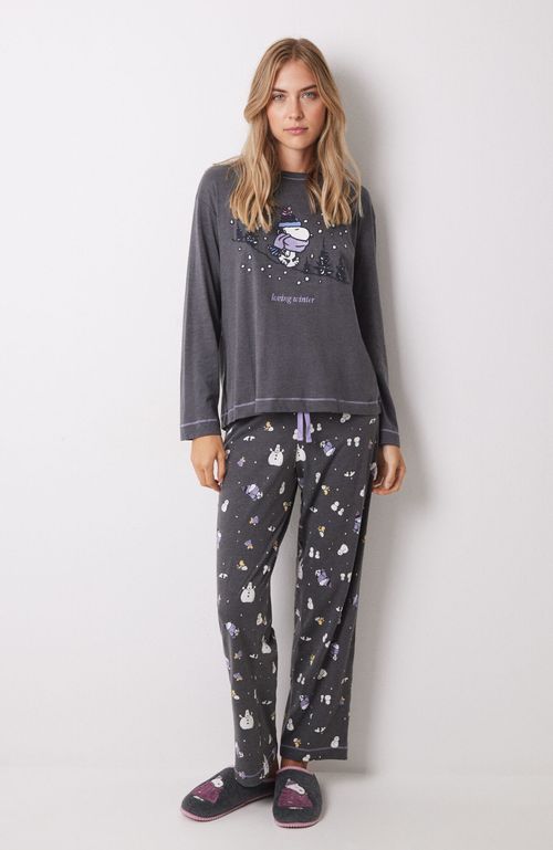 Pijama Largo 100% Algodón Snoopy Gris Women'Secret