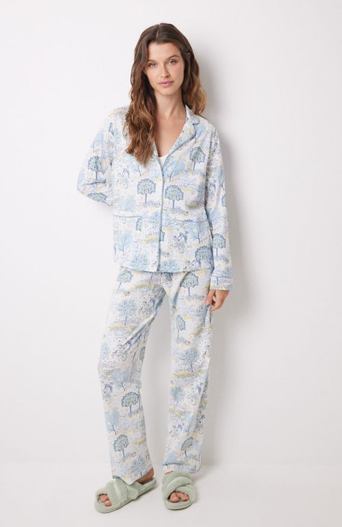 Pijama Largo Camisero Algodón Allover Paisaje Azul Women'Secret