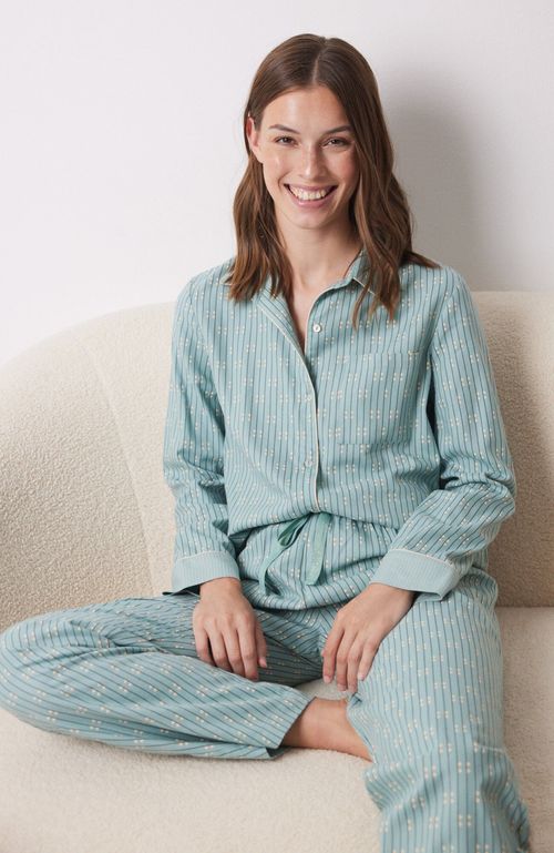 Pijama Camisero Largo Franela Azul Azul Women'Secret