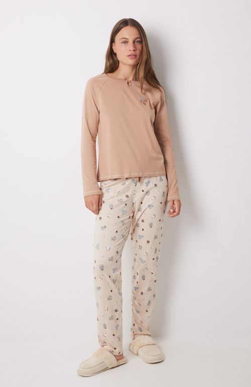 Pijama Largo 100% Algodón Motivos Navideños Café Women'Secret