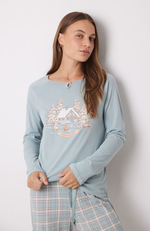 Pijama Largo 100% Algodón Cuadros Navideños Verde Women'Secret
