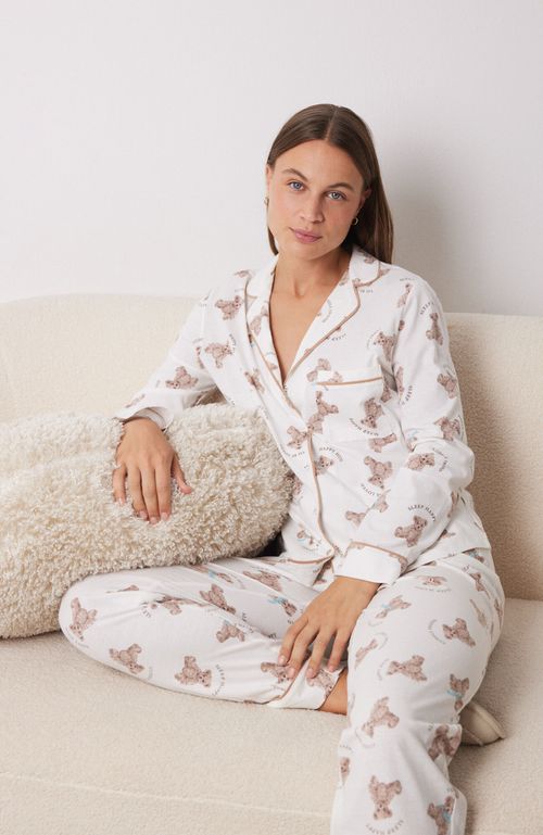 Pijama Largo Camisero 100% Algodón Ositos Café Women'Secret