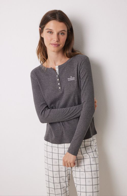 Pijama Largo Cuadros Lurex Gris Women'Secret