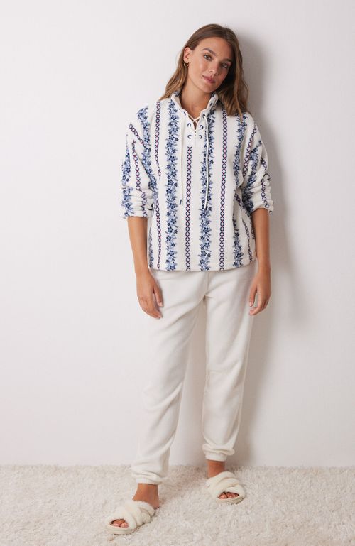 Pijama Largo Polar Flores Beige Women'Secret