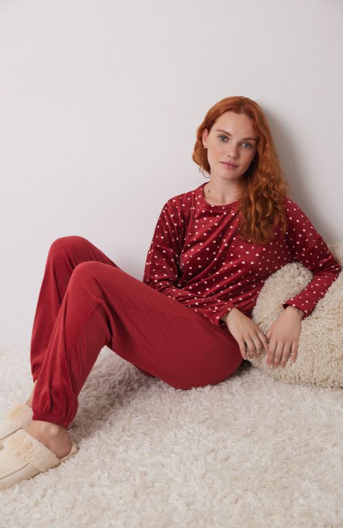 Pijama Largo Terciopelo Suave Rojo Rojo Women'Secret