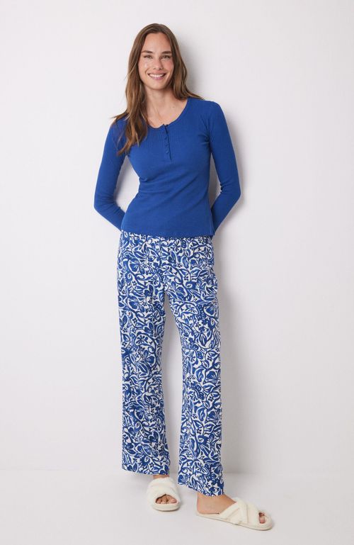 Polera Manga Larga Canalé Azul Azul Women'Secret