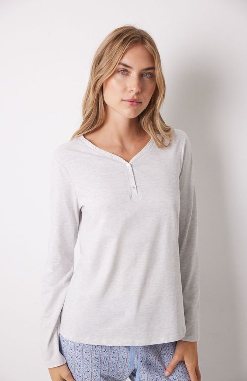Polera Algodón Manga Larga Gris Gris Women'Secret