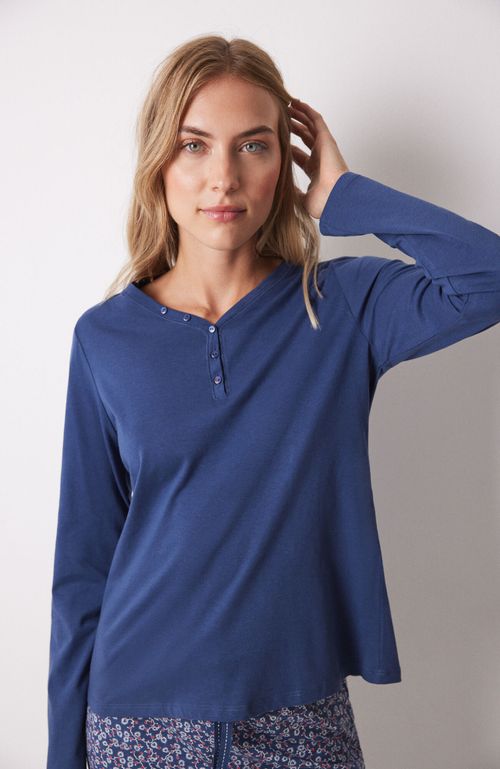 Polera Algodón Manga Larga Azul Azul Women'Secret