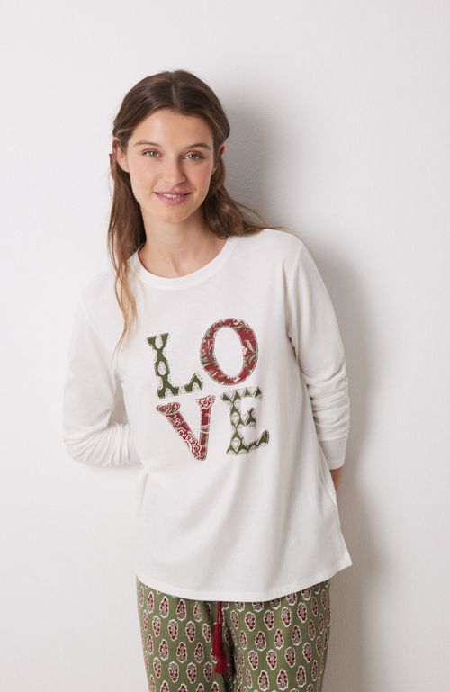 Polera Manga Larga 100% Algodón Love Beige Women'Secret