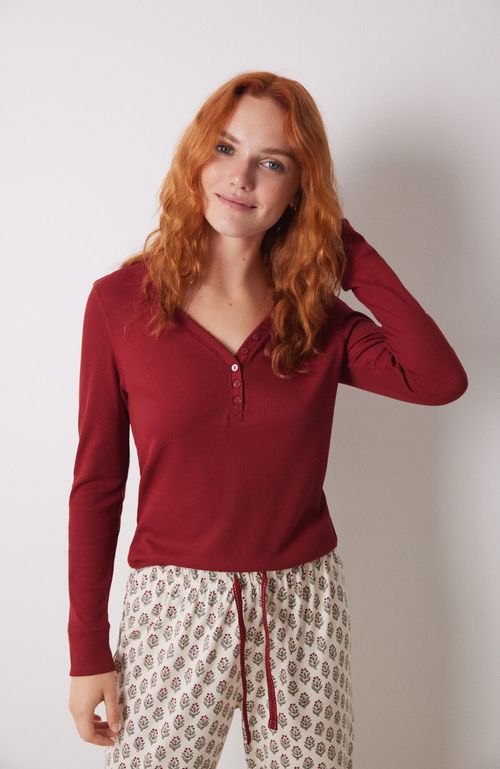 Polera Manga Larga Tejido Waffle Rojo Rojo Women'Secret