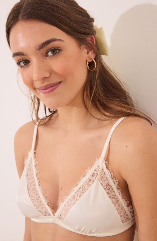 Natural Sostén Triangular Satén Y Encaje Blanco Blanco Women'Secret