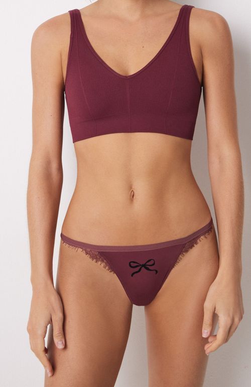 Colaless Microfibra Tira Print Y Encaje Burdeo Women'Secret