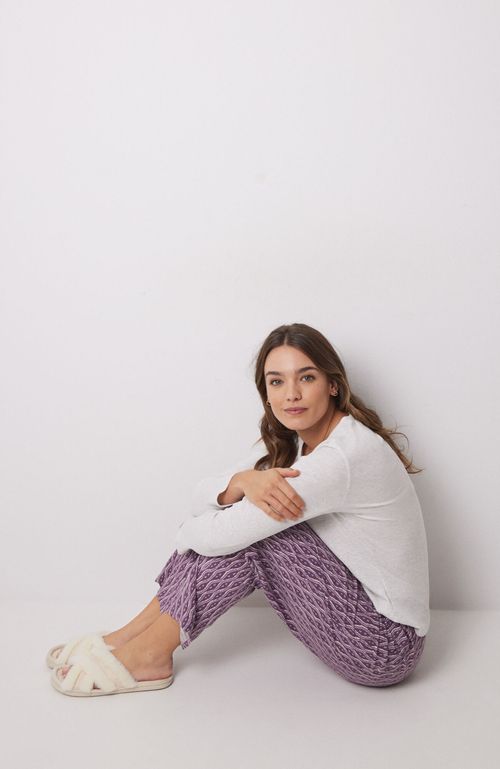Pantalón Carrot Viscosa Estampado Ikat Morado Women'Secret