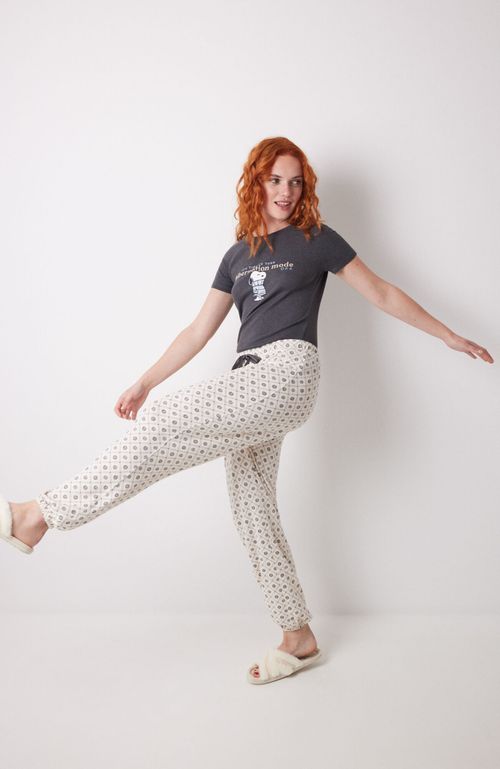 Pantalón Largo Carrot Estampado Cuadros Y Flores Blanco Women'Secret