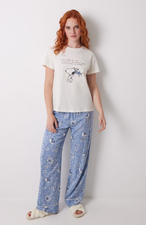 Pantalón Largo Estampado Flores Azules Azul Claro Women'Secret