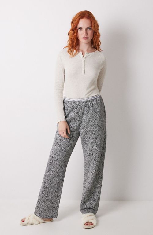 Pantalón Largo Estampado Flores Verdes Gris Women'Secret