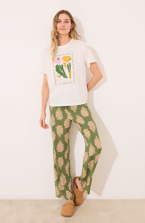 Pantalón Largo Viscosa Flores Verde Women'Secret