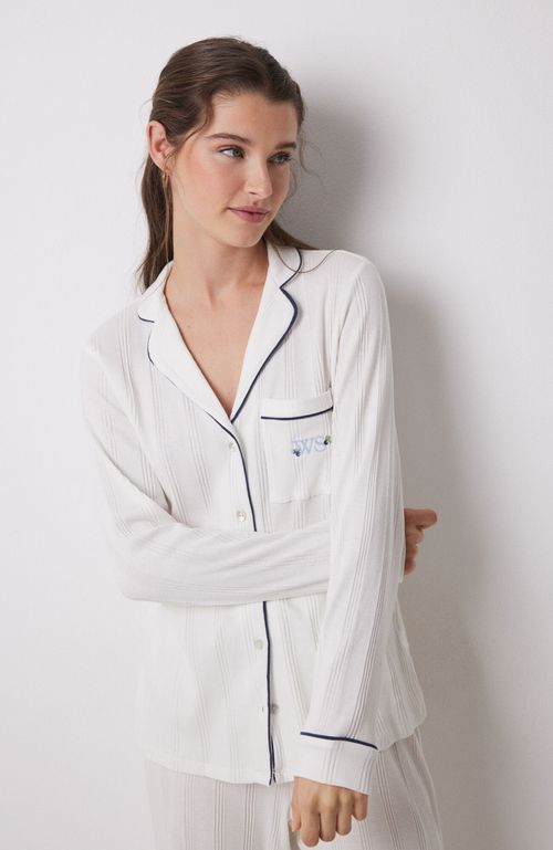Pijama Camisero 100% Algodón Canalé Blanco Blanco Women'Secret