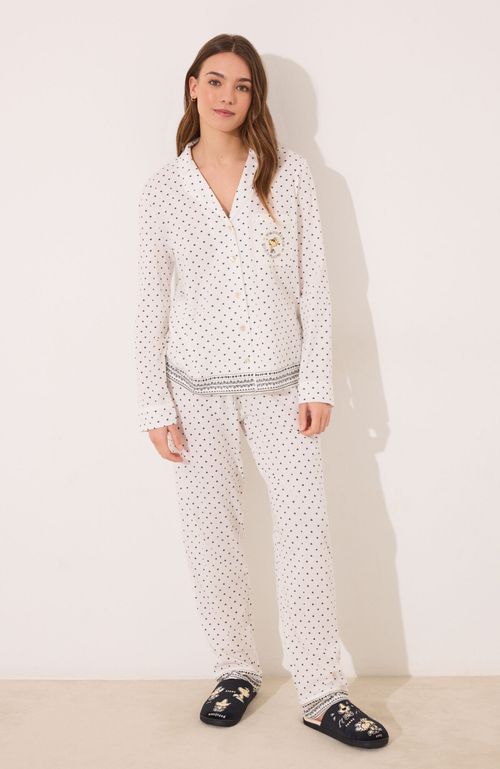 Pijama Camisero Algodón Topos Snoopy Blanco Women'Secret