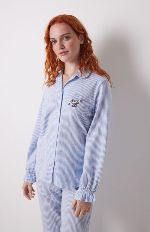 Pijama Camisero Largo 100% Algodón Azul Rayas Azul Women'Secret