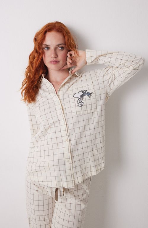 Pijama Camisero Largo 100% Algodón Cuadros Blanco Women'Secret