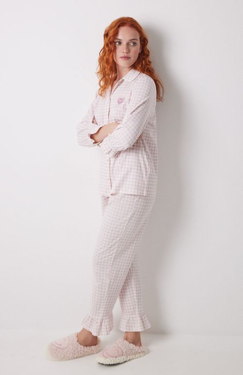 Pijama Camisero Largo 100% Algodón Rosa Cuadros Rosado Women'Secret