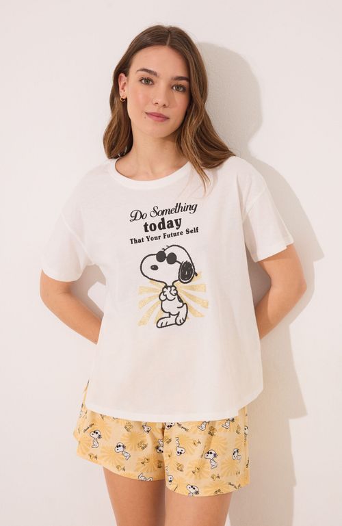 Pijama Corto Algodón Snoopy Marfil Blanco Women'Secret