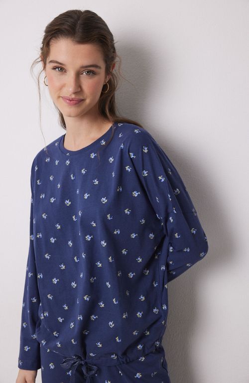 Pijama Largo 100% Algodón Azul Flores Azul Women'Secret